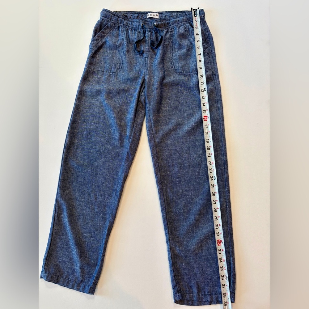 da-sh Linen Blend Boho Denim Blue Straight Leg Pants Small Drawstring Pockets - Picture 2 of 14